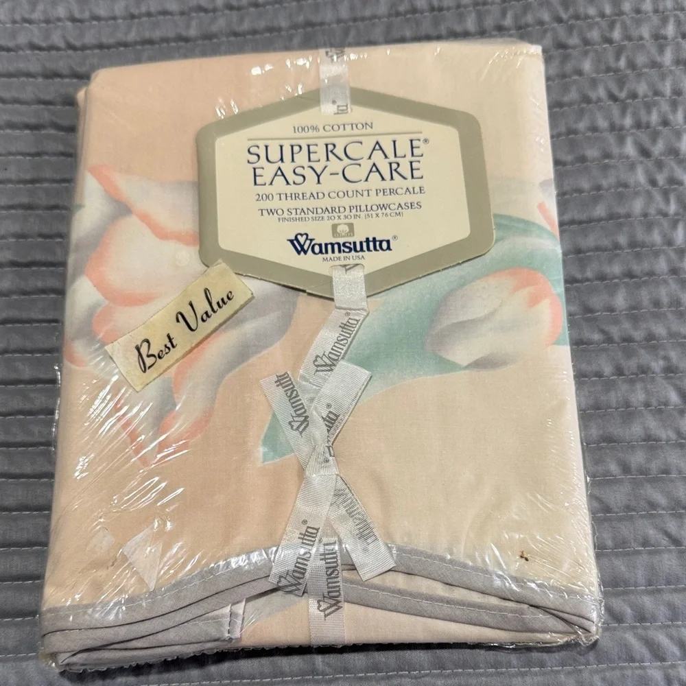 Wamsutta Supercale Easy-Care Pillowcases - Cream and Gray